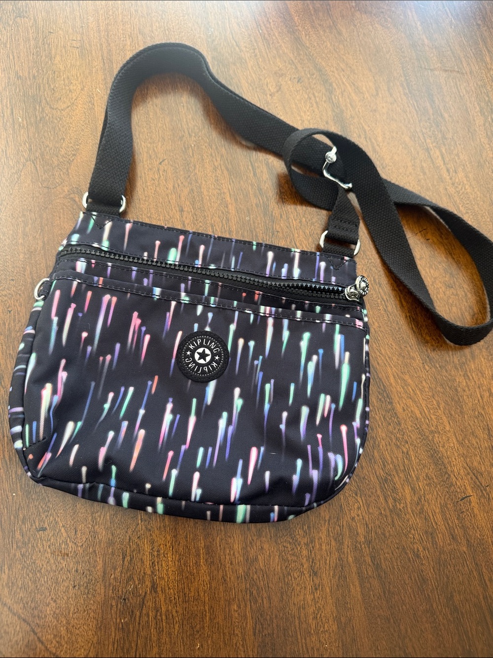 Kipling Black Crossbody with Multicolor Streak Print